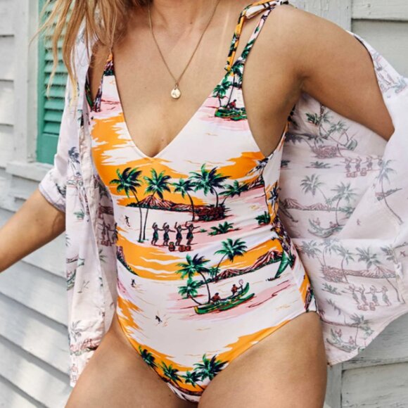 Brand New Aerie One Piece Swimsuit Hawaiian Aloha Print - Picture 7 of 8